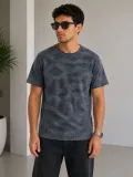 Erkek Batik Desenli Tişört Bisiklet Yaka Kısa Kol Regular Fit T-shirt - Füme