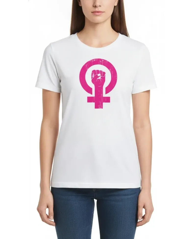 8 Mart Dünya Kadınlar Günü Baskılı Oversize Bisiklet Yaka T-shirt - Beyaz