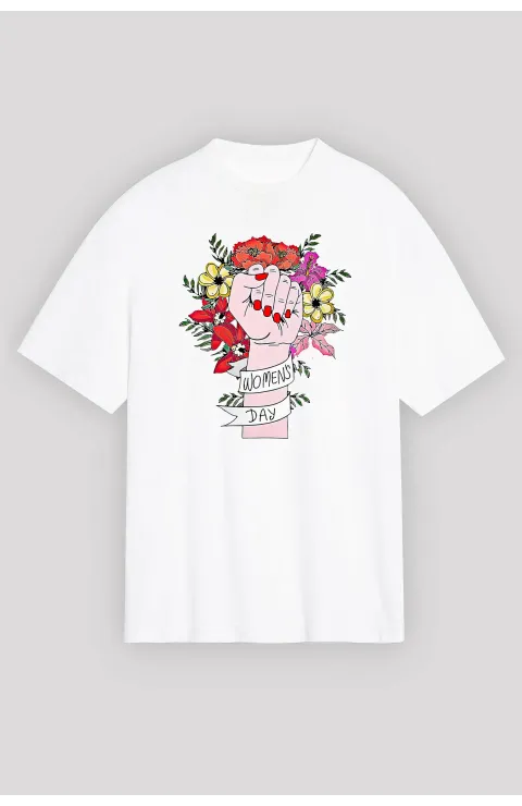 8 Mart Dünya Kadınlar Günü İçin Özel Baskılı T-shirt - Beyaz