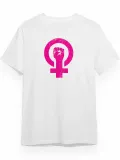 8 Mart Dünya Kadınlar Günü Baskılı Oversize Bisiklet Yaka T-shirt - Beyaz