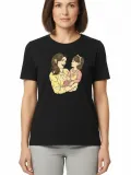 Anneler Günü Hediye Anne Kız Temalı Baskılı Oversize Bisiklet Yaka T-shirt - Siyah