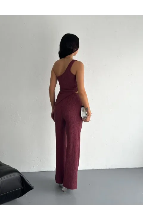 Asimetrik Crop Pantalon ikili Takım - Gül Kurusu