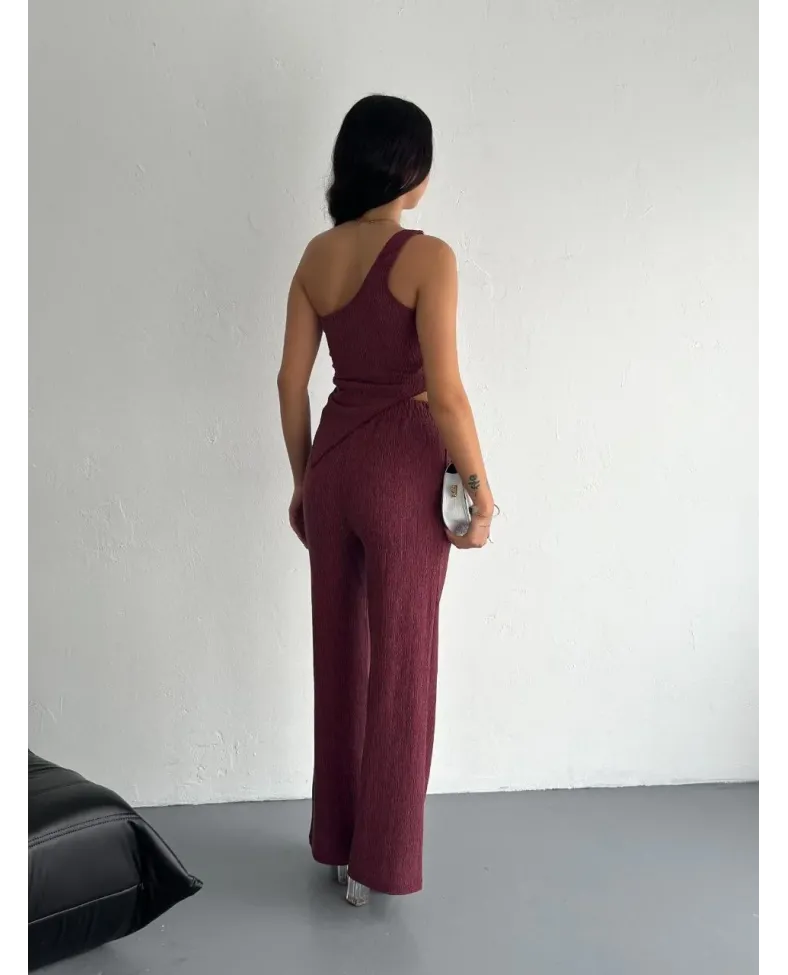 Asimetrik Crop Pantalon ikili Takım - Gül Kurusu