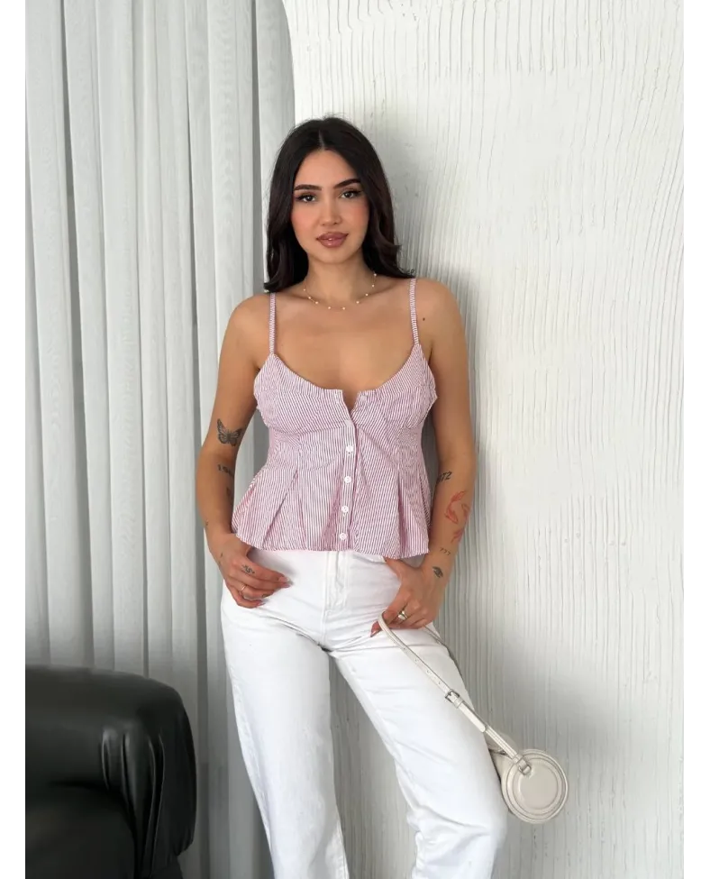 Askılı Dekolte deraylı crop - Kırmızı