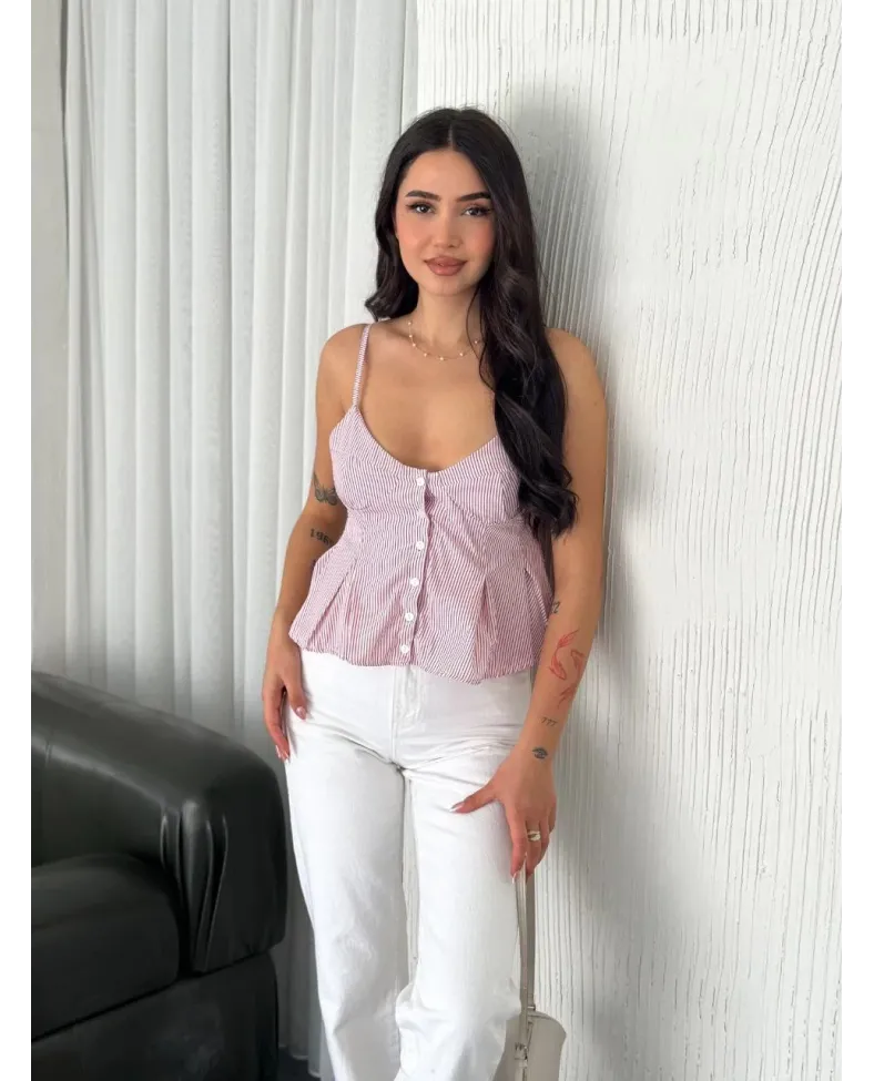 Askılı Dekolte deraylı crop - Kırmızı