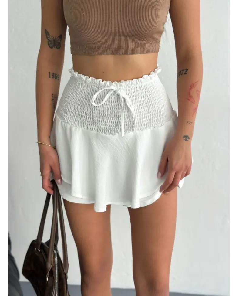 Ayrobin Şortlu Etek - Beyaz