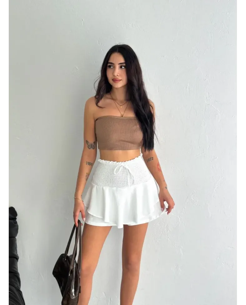 Ayrobin Şortlu Etek - Beyaz