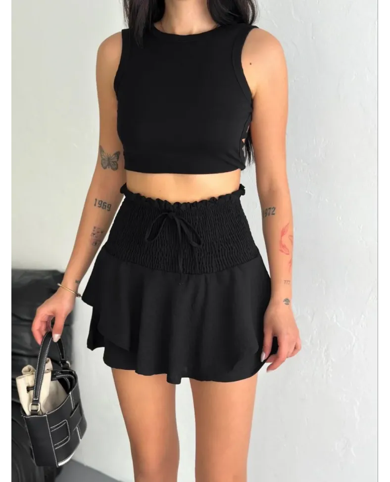 Kadın Ayrobin Şortlu Etek - Siyah