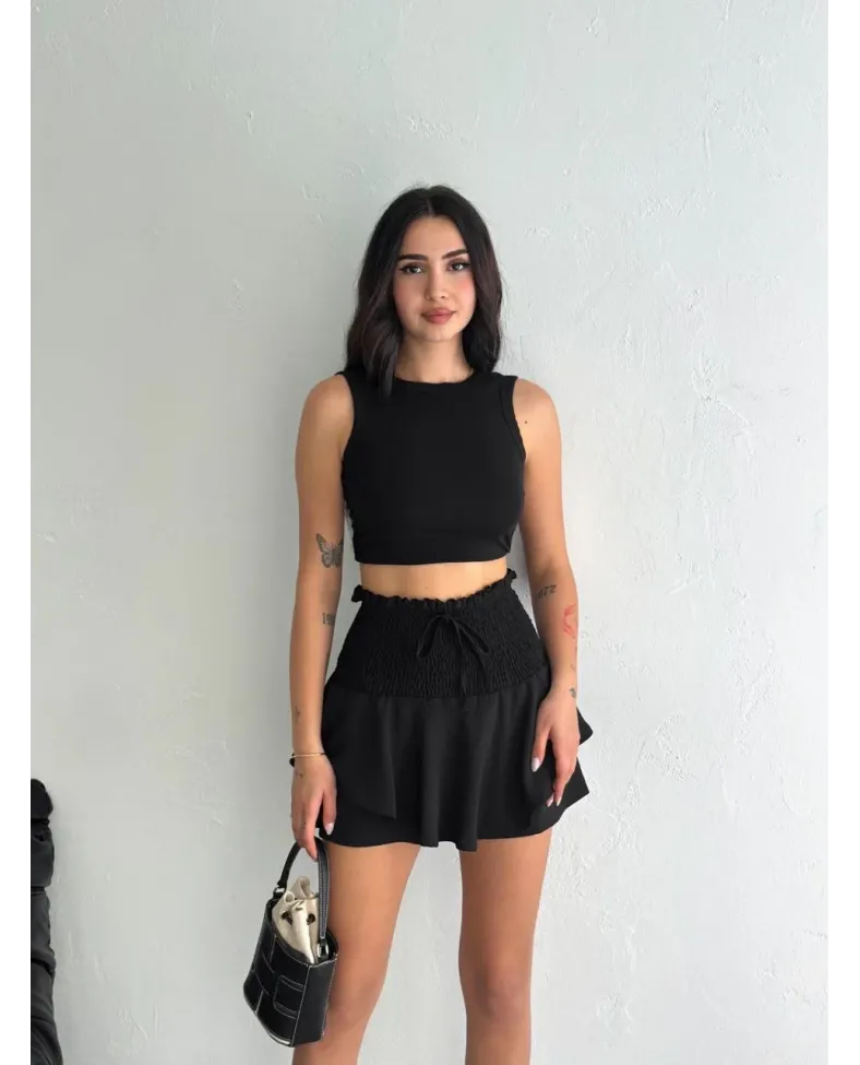 Kadın Ayrobin Şortlu Etek - Siyah