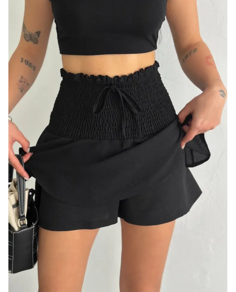 Kadın Ayrobin Şortlu Etek - Siyah