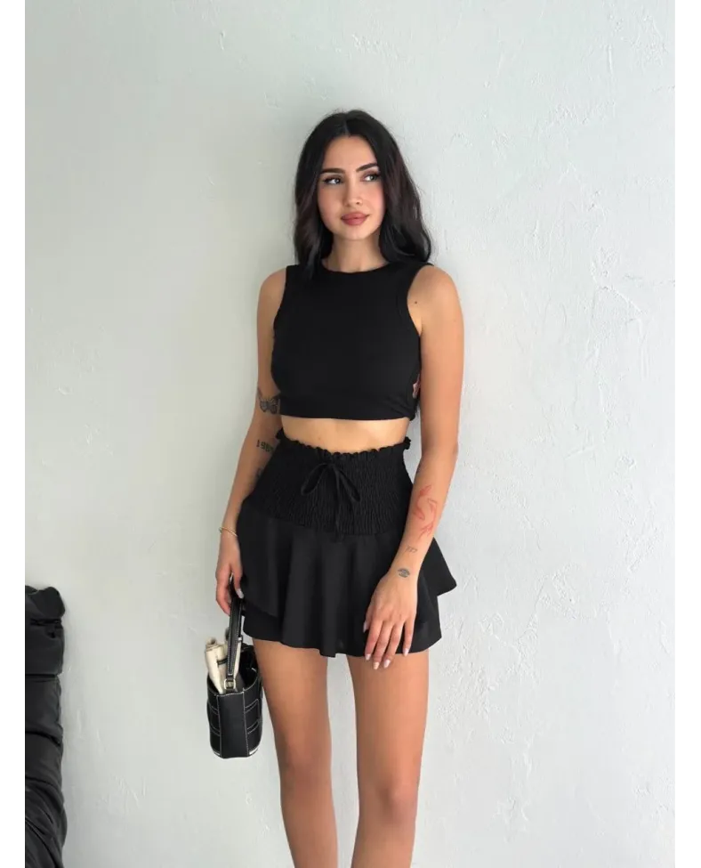 Kadın Ayrobin Şortlu Etek - Siyah