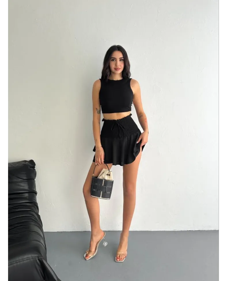 Kadın Ayrobin Şortlu Etek - Siyah