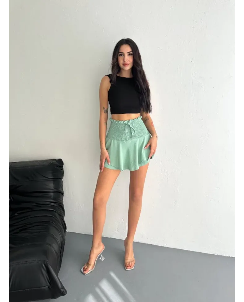 Kadın Ayrobin Şortlu Etek - Su Yeşili