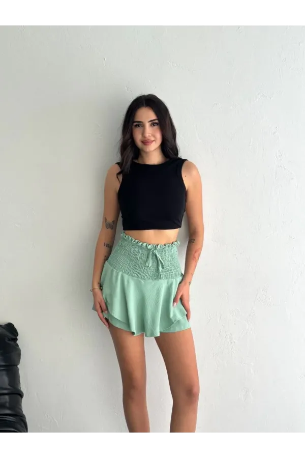 Kadın Ayrobin Şortlu Etek - Su Yeşili