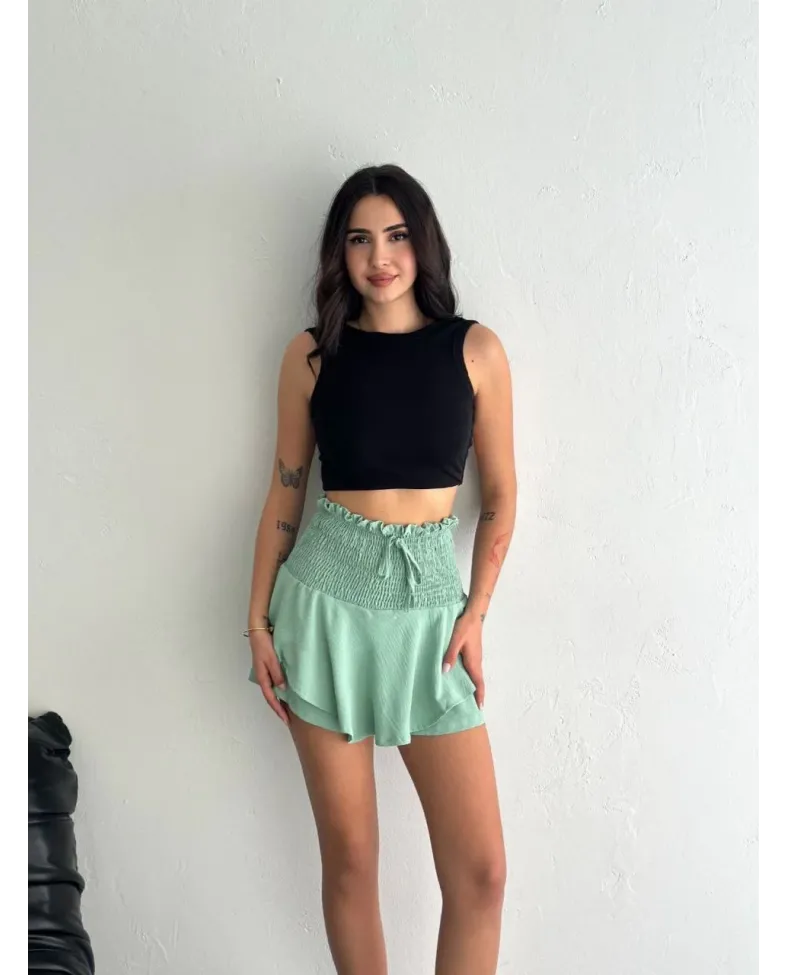 Kadın Ayrobin Şortlu Etek - Su Yeşili
