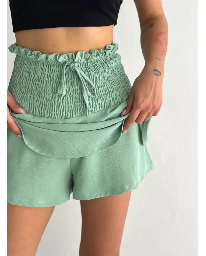 Kadın Ayrobin Şortlu Etek - Su Yeşili