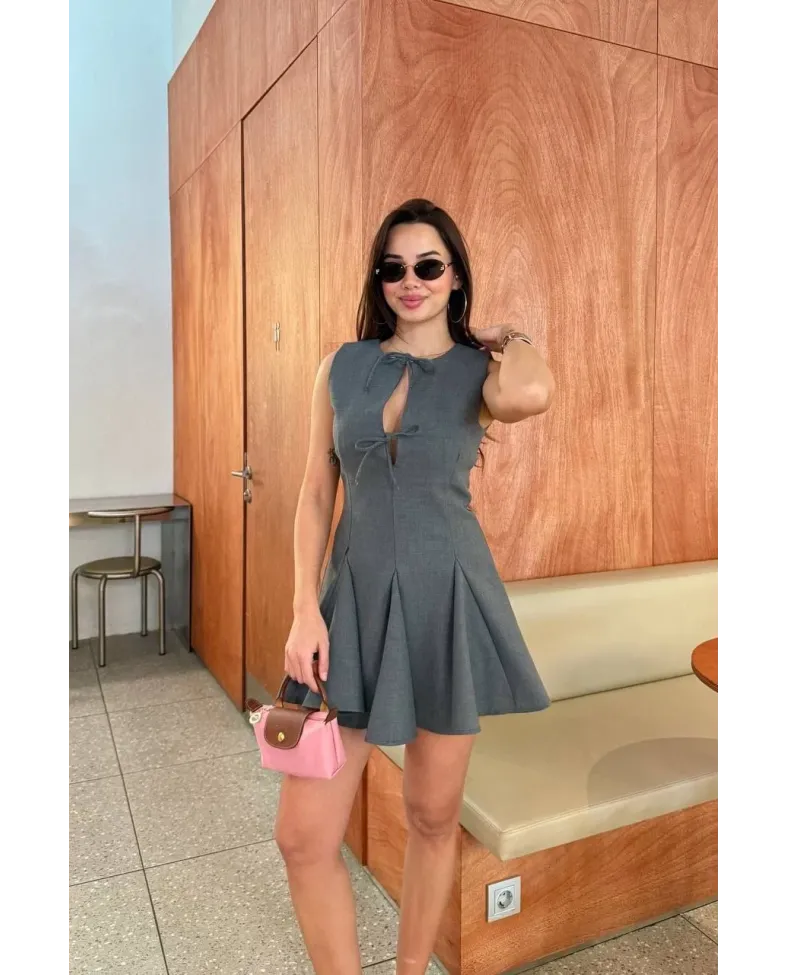 Bağcık detaylı Kolsuz Mini Elbise - Antrasit