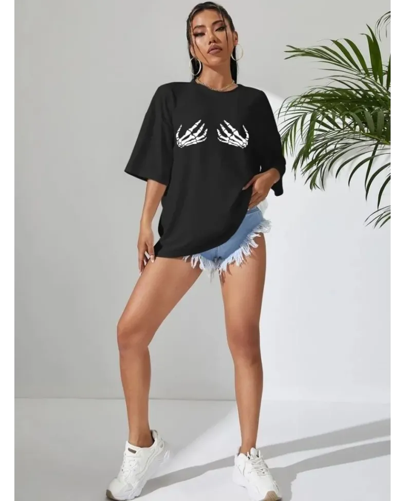 Baskılı Kadın T-shirt - Siyah