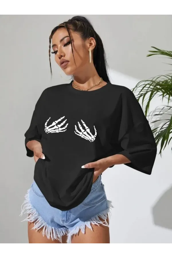 Baskılı Kadın T-shirt - Siyah