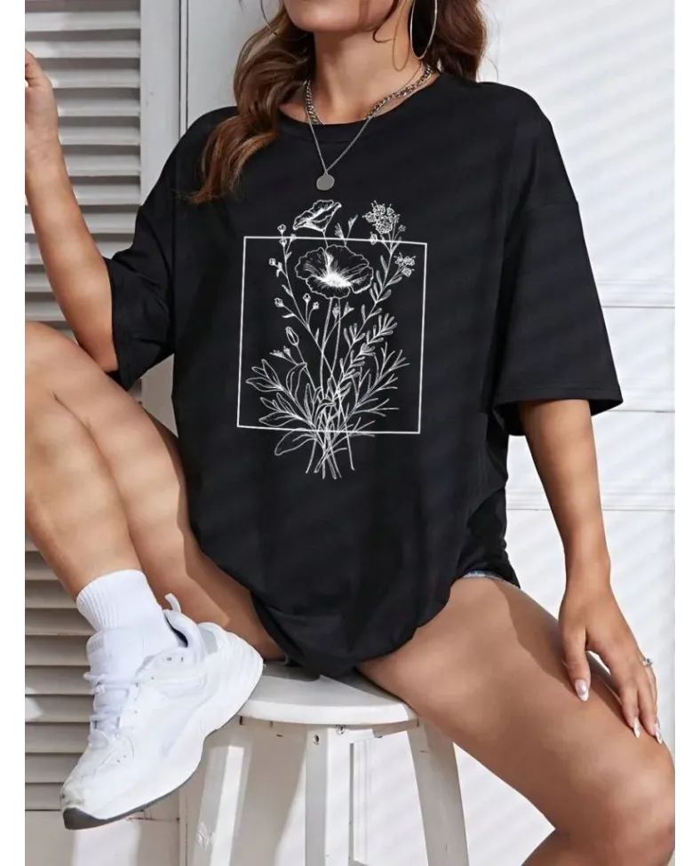 Baskılı Kadın T-shirt - Siyah