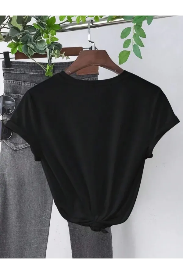 Baskılı Kadın T-shirt - Siyah