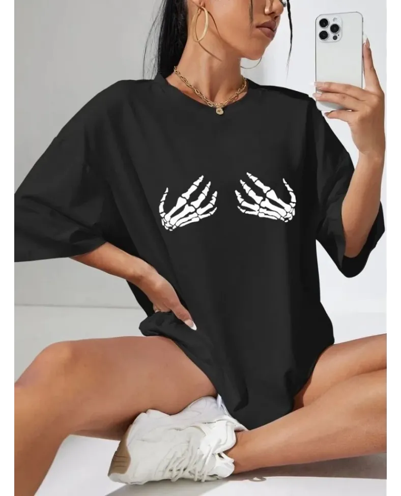 Baskılı Kadın T-shirt - Siyah