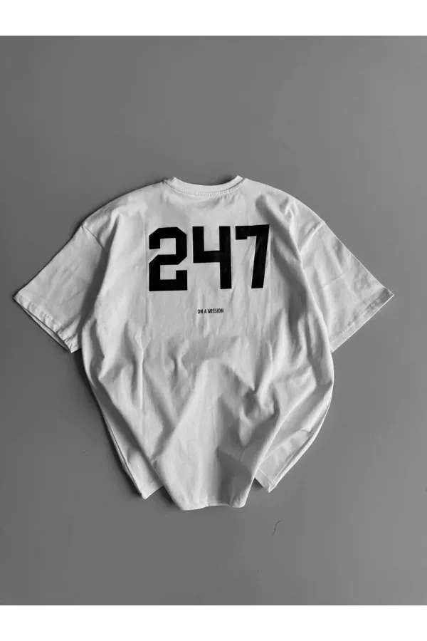 Erkek Penye Compack Baskılı Oversize Bisiklet Yaka Kısa Kol Yazlık T-shirt - Beyaz