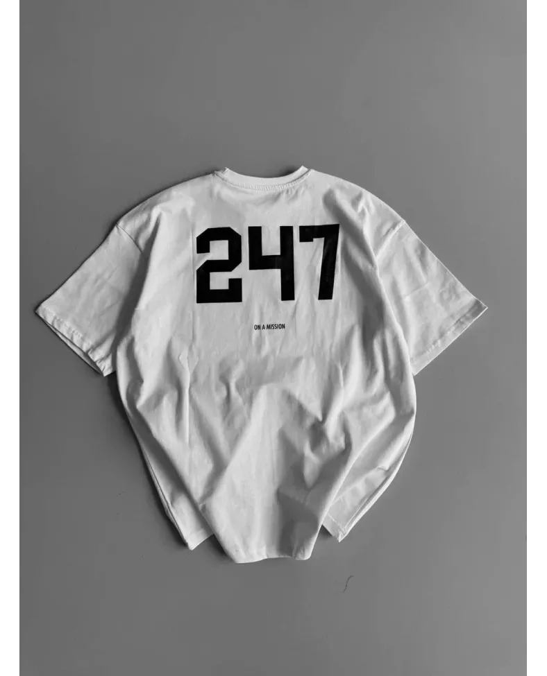 Erkek Penye Compack Baskılı Oversize Bisiklet Yaka Kısa Kol Yazlık T-shirt - Beyaz