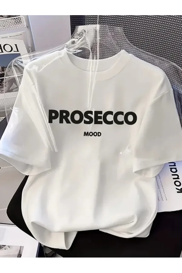 Kadın Penye Compack Baskılı Kısa Kol Bisiklet Yaka T-shirt - Beyaz