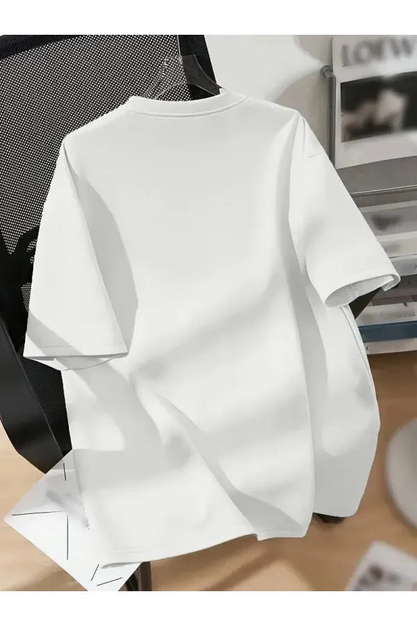 Kadın Bisiklet yaka Baskılı Kısa Kol Yazlık T-shirt - Beyaz