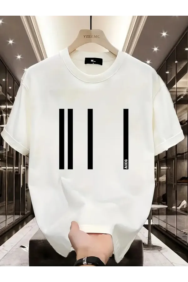 Kadın Baskılı Bisiklet Yaka Oversize Bisiklet Yaka T-shirt - Beyaz