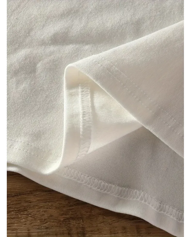 Kadın Bisiklet yaka Baskılı Kısa Kol Yazlık T-shirt - Beyaz