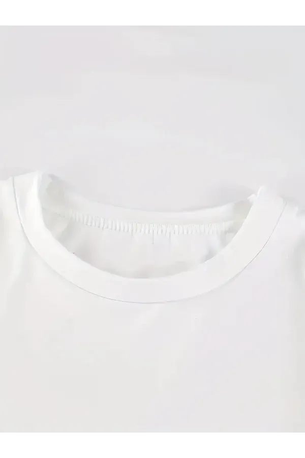 Kadın Penye Compack Baskılı Kısa Kol Bisiklet Yaka T-shirt - Beyaz