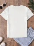 Kadın Fiyonk Baskılı Oversize Bisiklet Yaka T-shirt Yazlık - Beyaz
