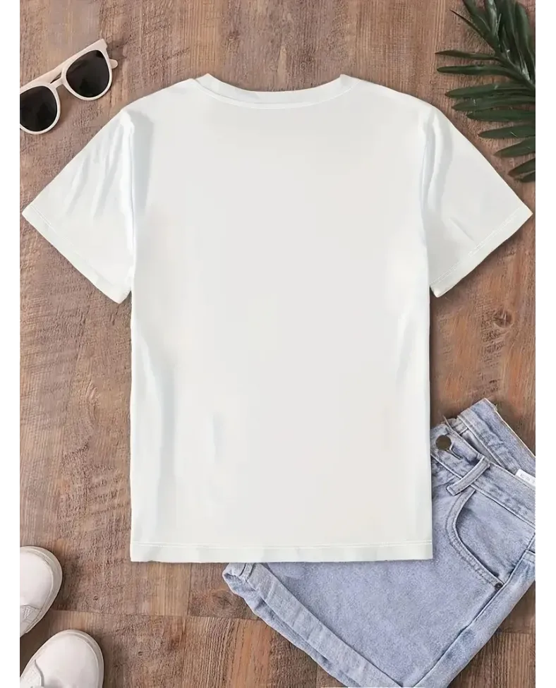 Kadın Fiyonk Baskılı Oversize Bisiklet Yaka T-shirt Yazlık - Beyaz