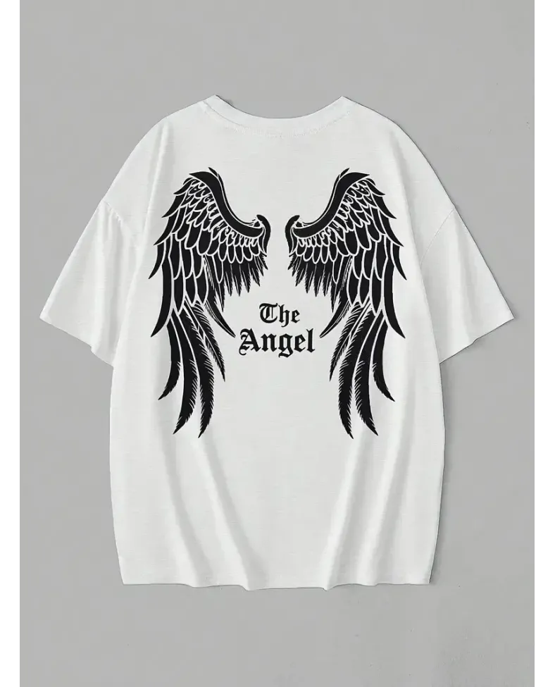 Kadın Penye Compack Dark Angel Baskılı Kısa Kol Yazlık T-shirt- Beyaz