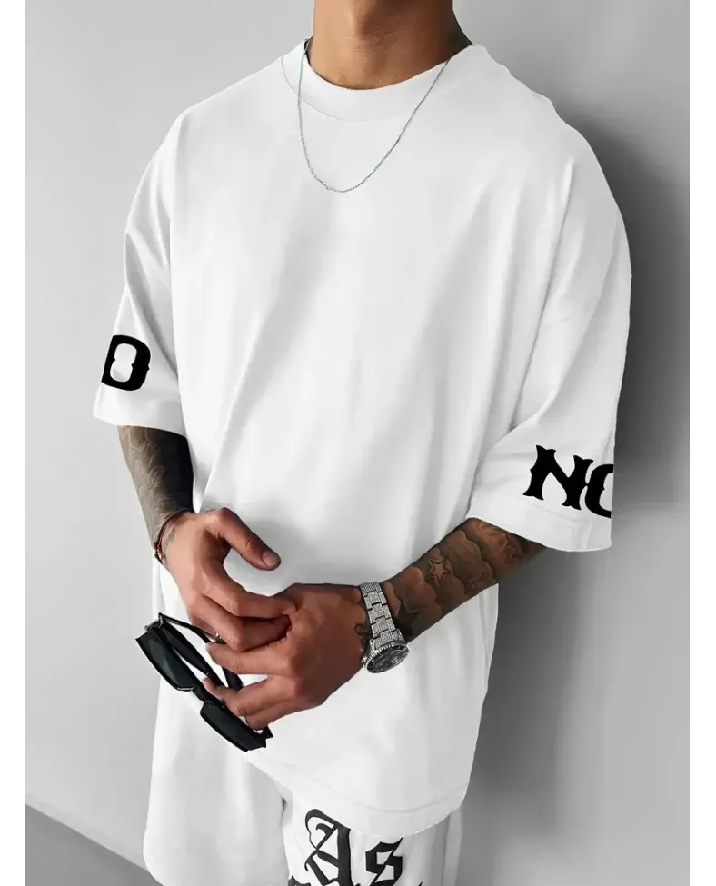 ERKEK No Risk No Story Baskılı Oversize Bisiklet Yaka - Beyaz