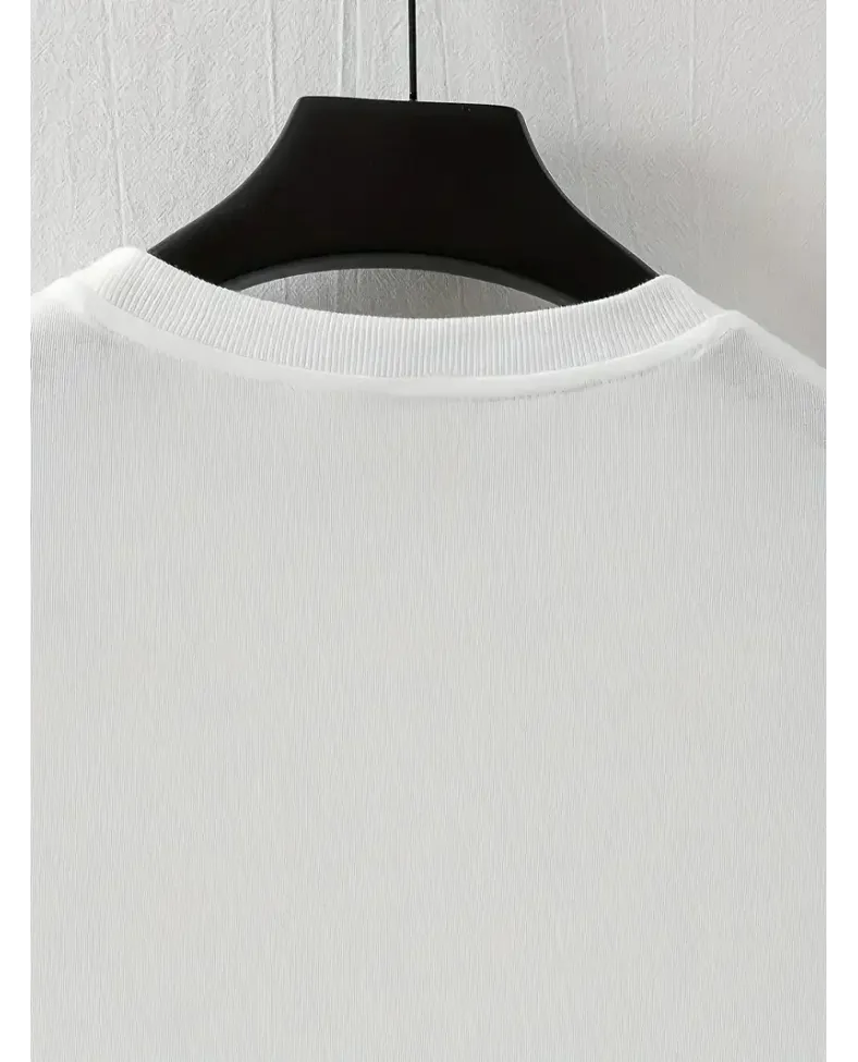 LB Baskılı Ön Arka Oversize Bisiklet Yaka Kısa Kol - Beyaz