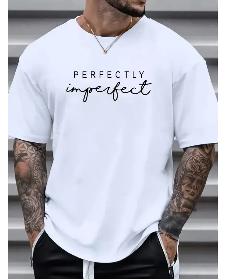 erkekler için Ön Arka Baskılı PERFECTLY Kısa Kol tişört - Beyaz