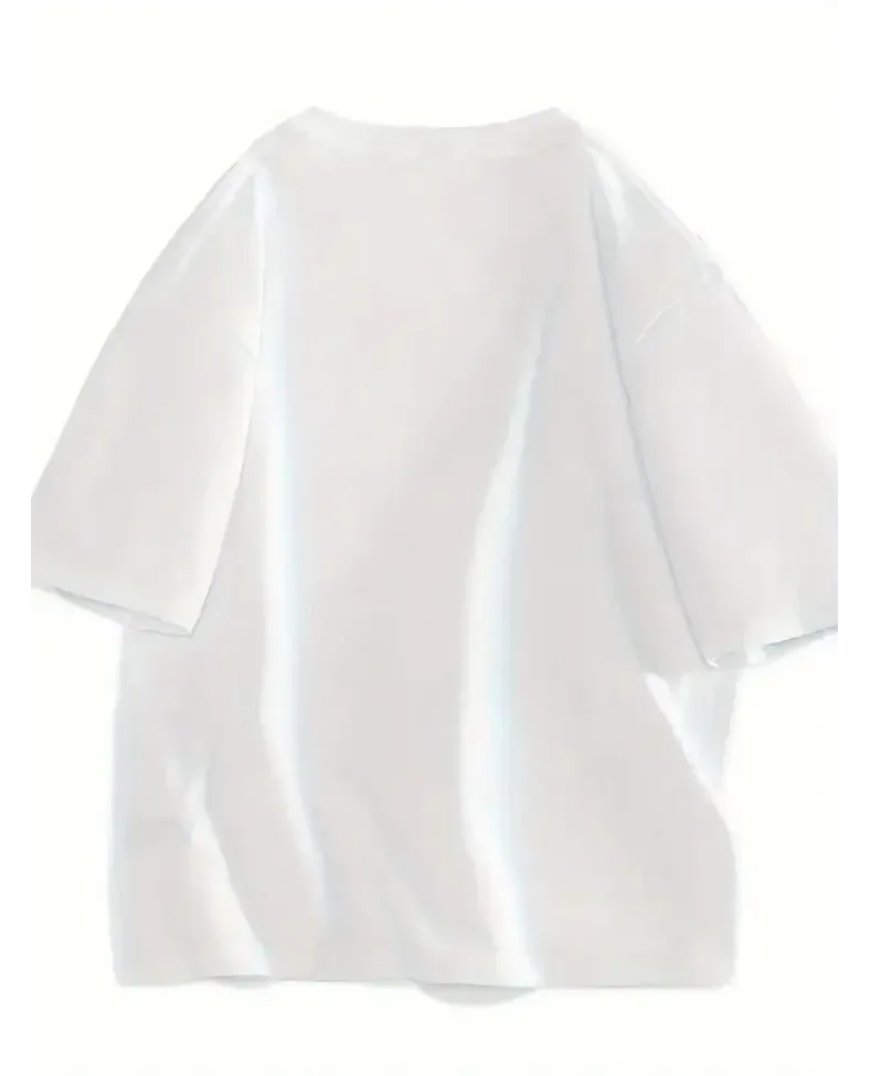 Kadın Bisiklet yaka Gülücük Baskılı Oversize Kısa Kol Yazlık T-shirt - Beyaz