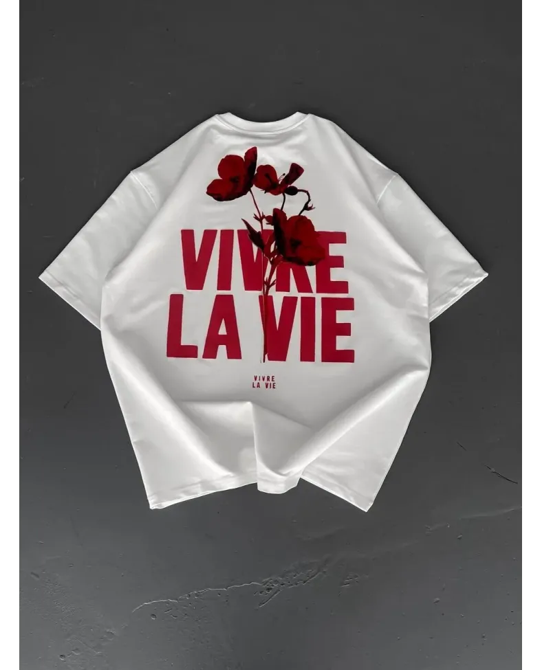 Erkek Baskılı Oversize Bisiklet Yaka T-shirt - Beyaz