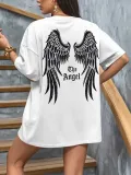 Kadın Penye Compack Dark Angel Baskılı Kısa Kol Yazlık T-shirt- Beyaz