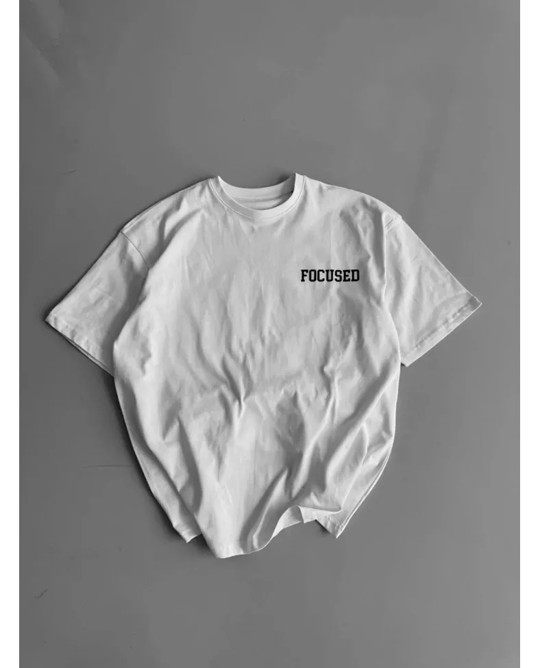 Erkek Penye Compack Baskılı Oversize Bisiklet Yaka Kısa Kol Yazlık T-shirt - Beyaz