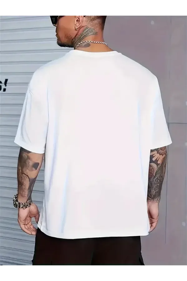 ANIMAL Desen Baskı Erkek Oversive Tişört Grafik Tişört Erkek Outdoor Kıyafetleri - Beyaz