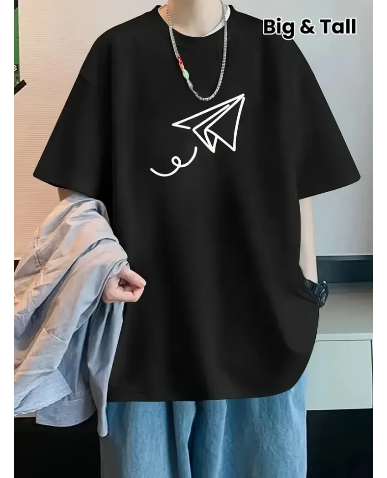 Kadın Penye Compack Uçak Baskılı Bisiklet Yaka Kısa Kol T-shirt - Siyah