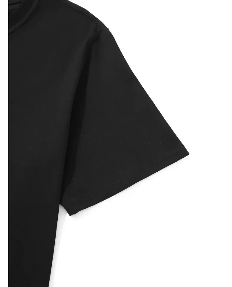 Kadın Penye Compack Uçak Baskılı Bisiklet Yaka Kısa Kol T-shirt - Siyah