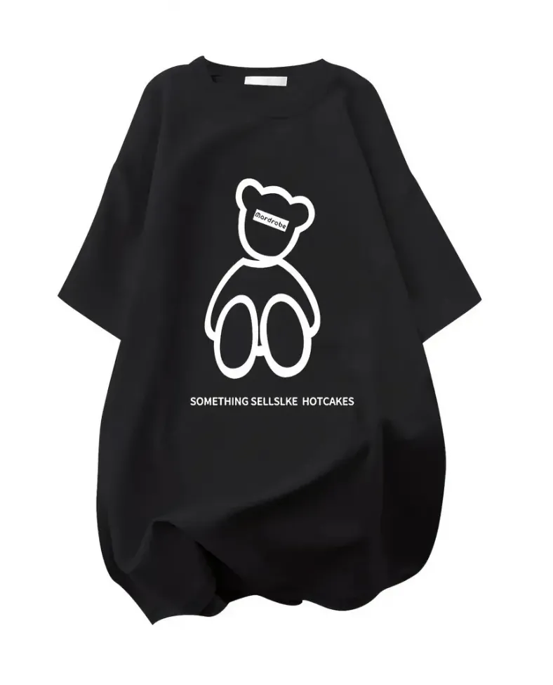 Kadın Penye Compack  Baskılı Oversize Bisiklet Yaka T-shirt - Siyah