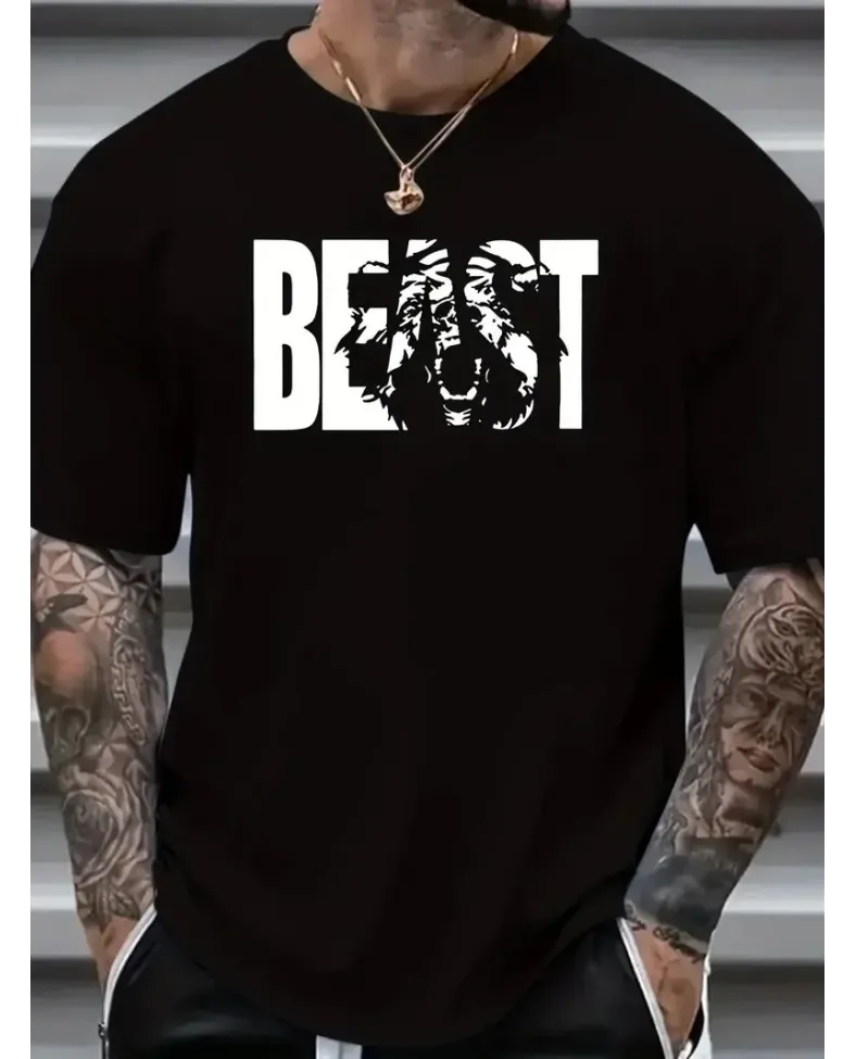 Eşsiz Baskı Tasarımlı Büyük Beden Erkek Tişörtü - Polyester Makinede Yıkanabilir - Siyah