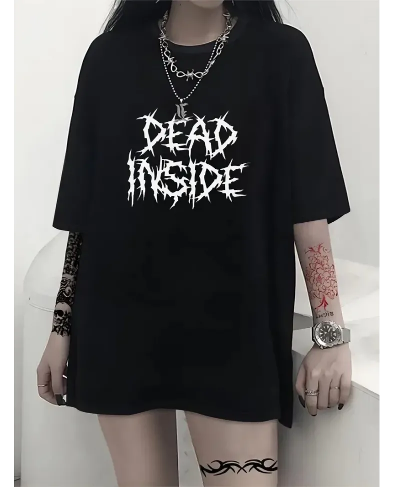 Canlı Harf Baskılı Büyük Boy Oversize Kısa Kollu Tişört - Yumuşak Nefes Alabilir - Siyah