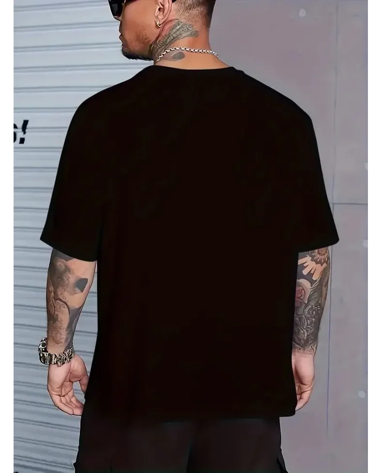 Erkek GYM Baskılı Oversize Bisiklet Yaka Erkek T-shirt - Siyah